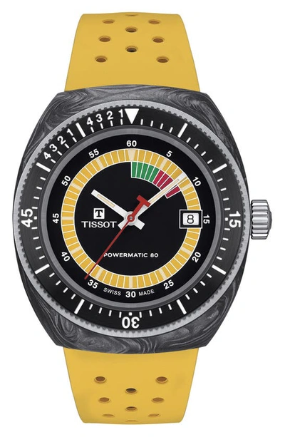 Shop Tissot Sideral S Powermatic 80 Rubber Strap Watch, 41mm In Black/ Yellow