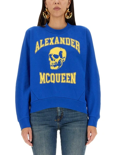 Shop Alexander Mcqueen Varsiity Skull Sweatshirt In Blue