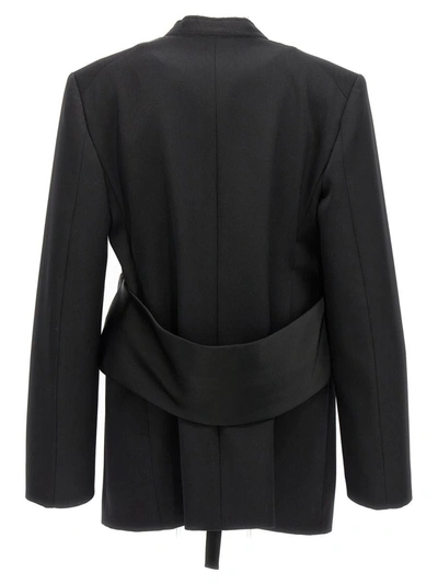 Shop Jil Sander Strap Blazer Jacket In Black