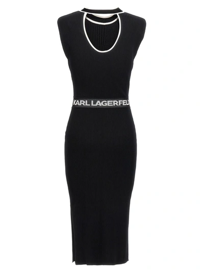 Shop Karl Lagerfeld Logo Knit Dress In White/black