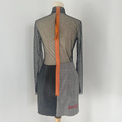 Pre-owned Heron Preston Sheer Dress With Crystals  And Leather Skirt