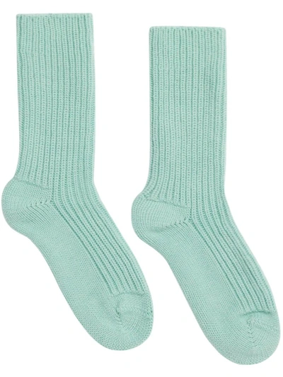 Shop Alanui Ribbed-knit Cashmere Socks In Anisette