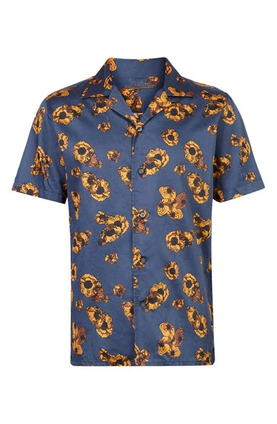 Shop John Varvatos Danny Floral Short Sleeve Button-up Camp Shirt In Stream Blue