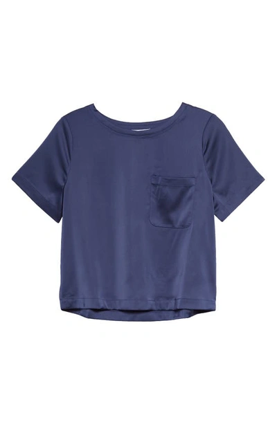 Shop Good American Stretch Satin Pocket T-shirt In Blue Rinse