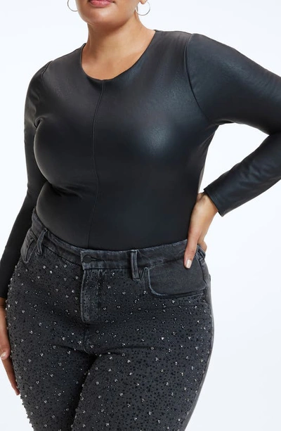 Good American Better Than Leather Faux Leather Bodysuit In Black001