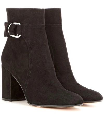 Gianvito Rossi Suede Belted Ankle Boots In Black