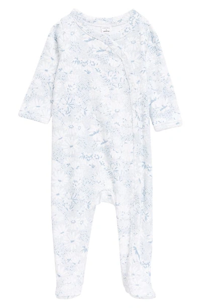 Shop Nordstrom Print Cotton Footie In Blue Ice Spotted Daisies