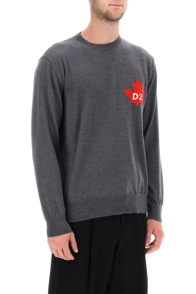 Dsquared2 D2 Leaf Wool Sweater In Grey