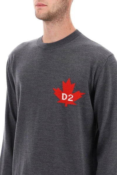 Dsquared2 D2 Leaf Wool Sweater In Grey