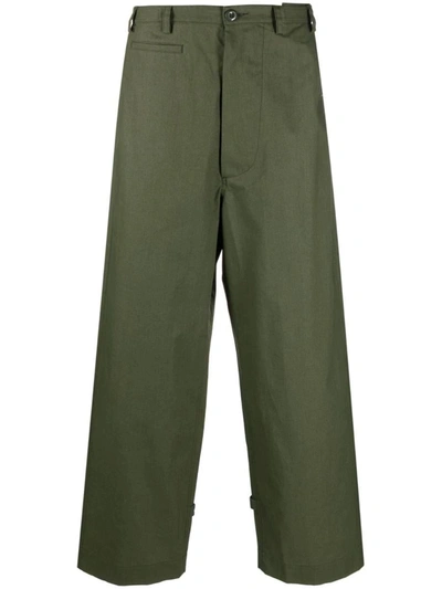 Shop Kenzo Mid-rise Cotton Wide-leg Trousers In Green