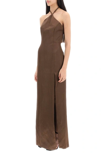 Shop Mvp Wardrobe 'catalina' Halterneck Long Dress In Brown