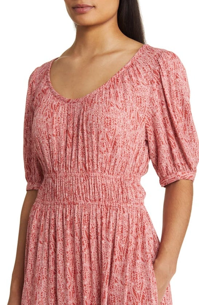 Shop Caslon Puff Sleeve Shirred Waist Dress In Rust Spice- Pink Bri Floral