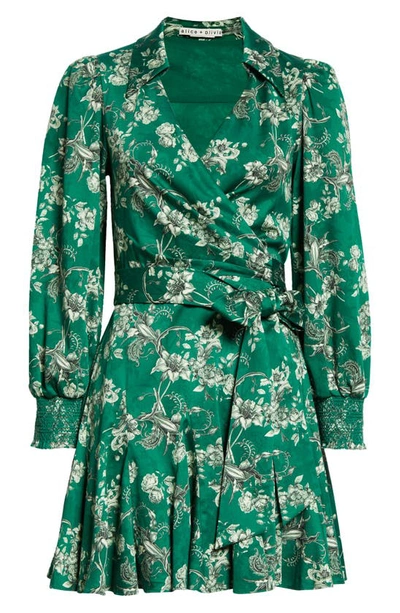 Shop Alice And Olivia Alisa Floral Print Long Sleeve Wrap Dress In Central Park