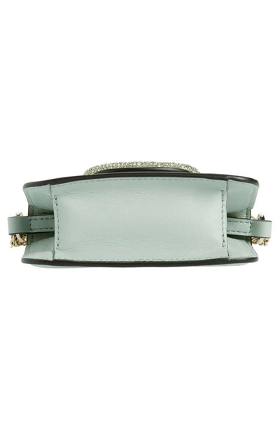 Shop Valentino Mini Locò Crystal Logo Leather Shoulder Bag In Water Green/ Crisolite
