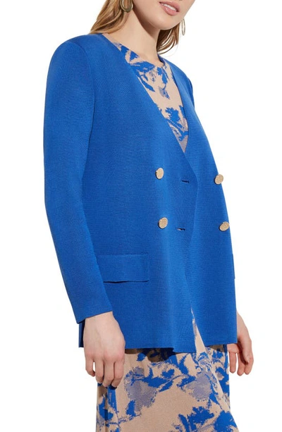 Shop Misook Double Breasted Knit Blazer In Lyons Blue