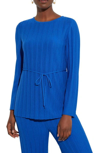 Shop Misook Ribbed Tie Waist Sweater In Lyons Blue