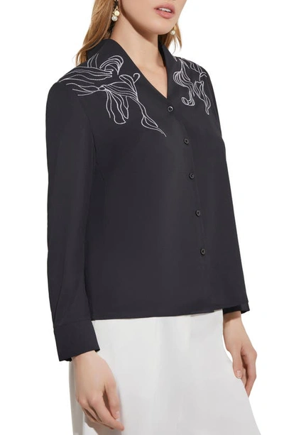 Shop Misook Abstract Embroidered Button-up Shirt In Black/white