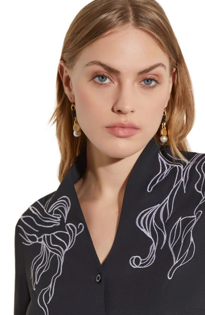 Shop Misook Abstract Embroidered Button-up Shirt In Black/white