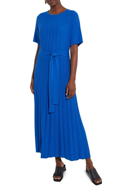 Shop Misook Rib Tie Waist Knit Maxi Dress In Lyons Blue