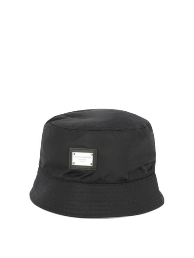 Shop Dolce & Gabbana Bucket Hat With Branded Plate In Black