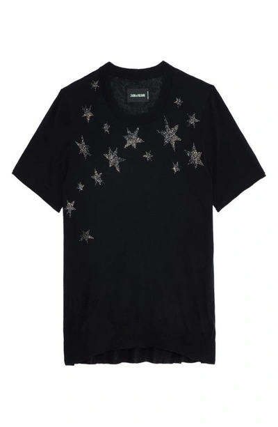 Shop Zadig & Voltaire Ida Stars Strass Star Embellished Short Sleeve Cashmere Sweater In Noir