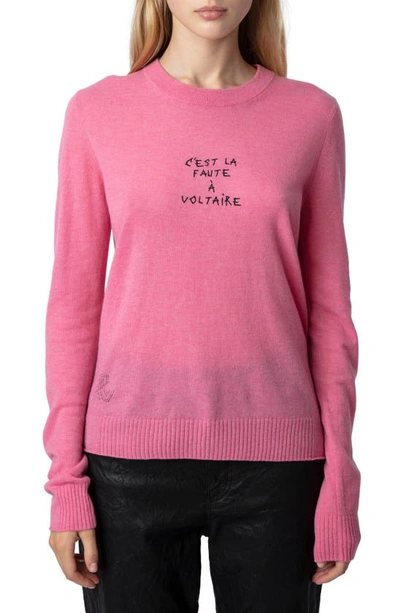 Shop Zadig & Voltaire Miss Cashmere Graphic Crewneck Sweater In Rubber