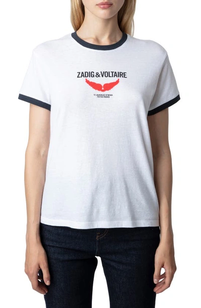 Shop Zadig & Voltaire Zoe Wings Liberté Cotton Logo Graphic T-shirt In Blanc