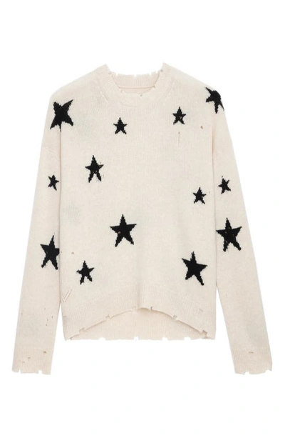 Shop Zadig & Voltaire Markus Intarsia Star Destroyed Cashmere Sweater In Sugar