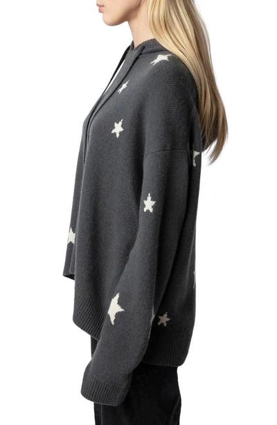 Shop Zadig & Voltaire Marky Intarsia Star Cashmere Hoodie In Ardoise