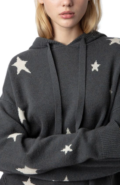 Shop Zadig & Voltaire Marky Intarsia Star Cashmere Hoodie In Ardoise