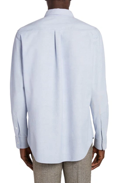 Bottega Veneta Oxford Print Leather Button-down Shirt In 4132 Light Blue