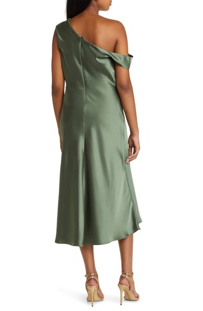 Shop Amsale One-shoulder Satin Midi Dress In Olive