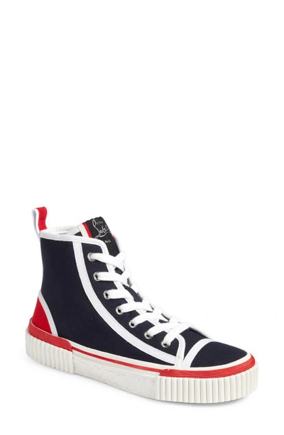 Shop Christian Louboutin Pedro Donna High Top Sneaker In Marine/ Red