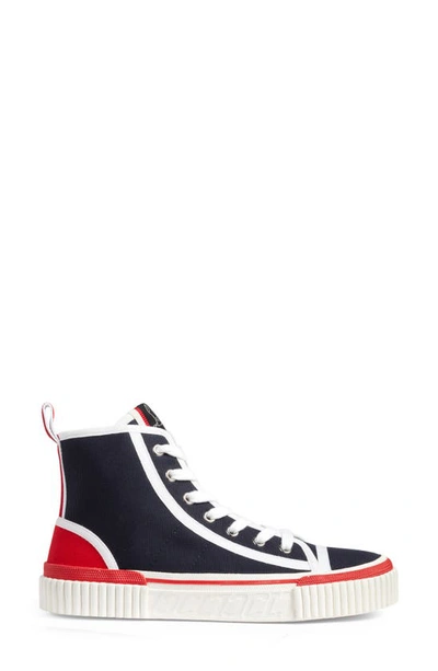 Shop Christian Louboutin Pedro Donna High Top Sneaker In Marine/ Red