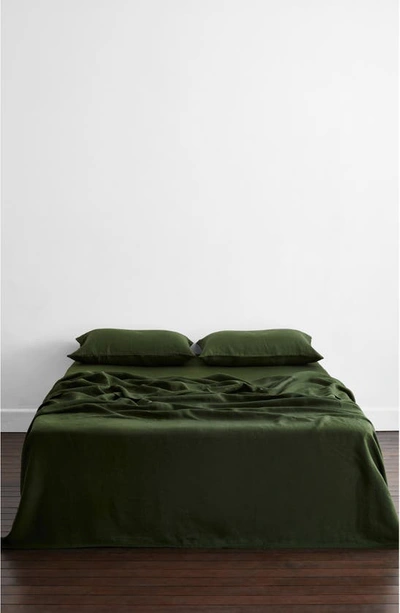 Shop Bed Threads Linen Flat Sheet In Olive