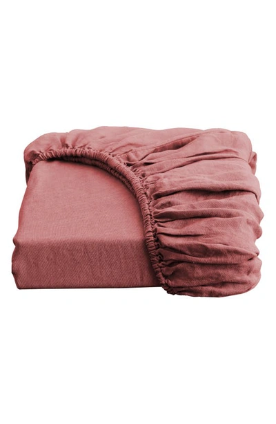 Shop Bed Threads Linen Fitted Sheet In Pink Tones