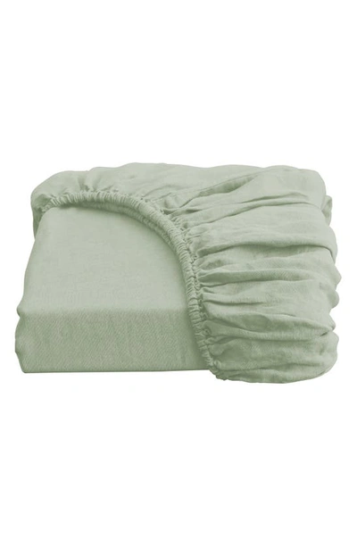 Shop Bed Threads Linen Fitted Sheet In Light Green