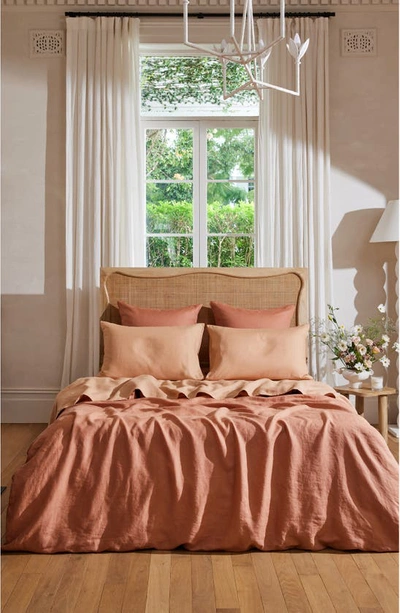 Shop Bed Threads Linen Fitted Sheet In Light Orange