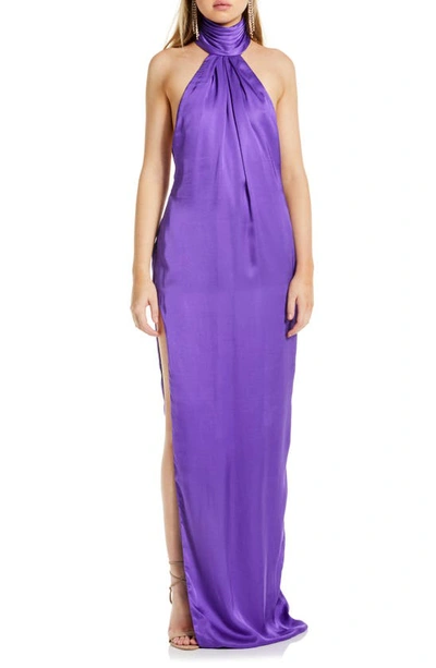 Shop Katie May Sidrit Halter Satin Gown In Grape