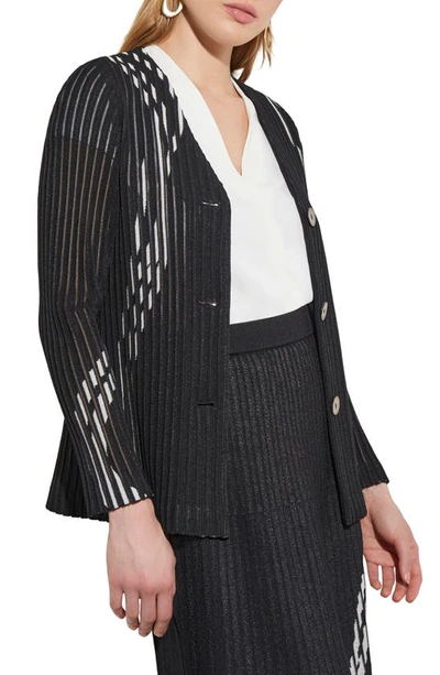 Shop Misook Rib Abstract Stitch Jacket With Removable Scarf In Black/new Ivory