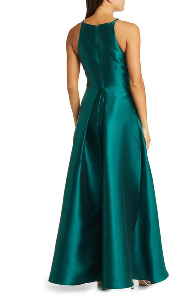 Shop Lulus Broadway Show Satin High-low Gown In Emerald Green