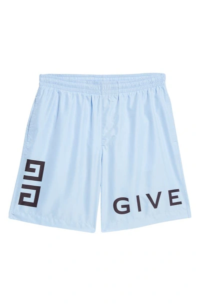 Shop Givenchy Logo Swim Trunks In 453-baby Blue