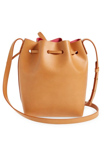 Shop Mansur Gavriel Mini Leather Bucket Bag In Cammello Dolly