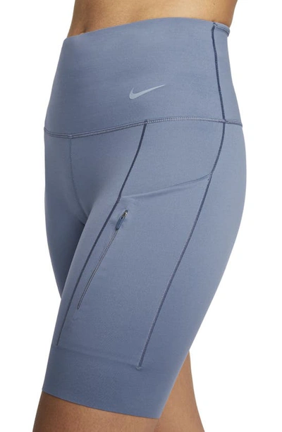 Shop Nike Dri-fit Firm Support High Waist Biker Shorts In Diffused Blue/black