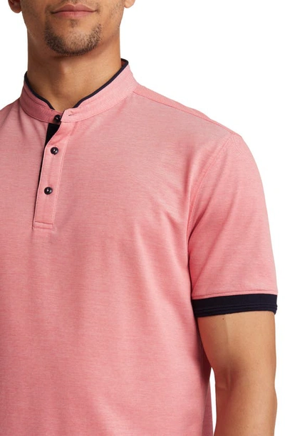 Shop Lorenzo Uomo Trim Fit Band Collar Short Sleeve Polo In Coral