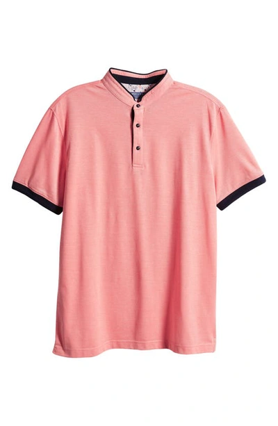 Shop Lorenzo Uomo Trim Fit Band Collar Short Sleeve Polo In Coral