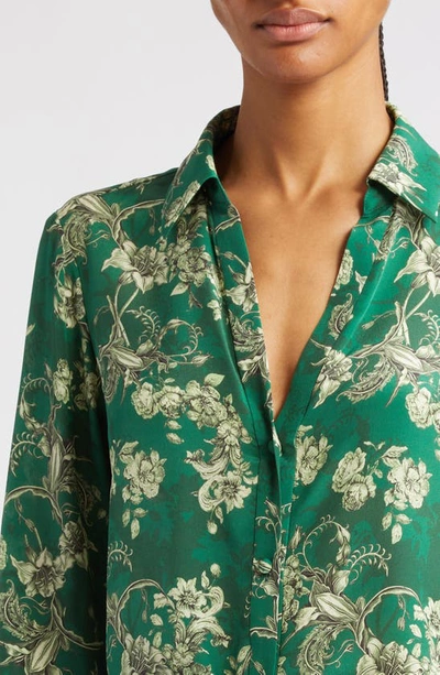 Shop Alice And Olivia Eloise Floral Print Silk Blouse In Central Park