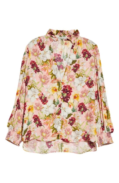 Shop Alice And Olivia Reilly Floral Long Sleeve Top In Juniper Floral Rose
