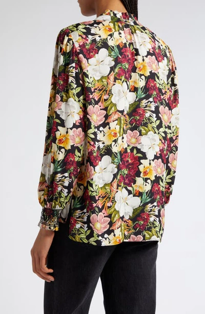 Shop Alice And Olivia Reilly Floral Long Sleeve Blouse In Juniper Floral Black