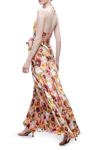 Shop Alice And Olivia Dita Floral Print Halter Dress In Juniper Floral Rose